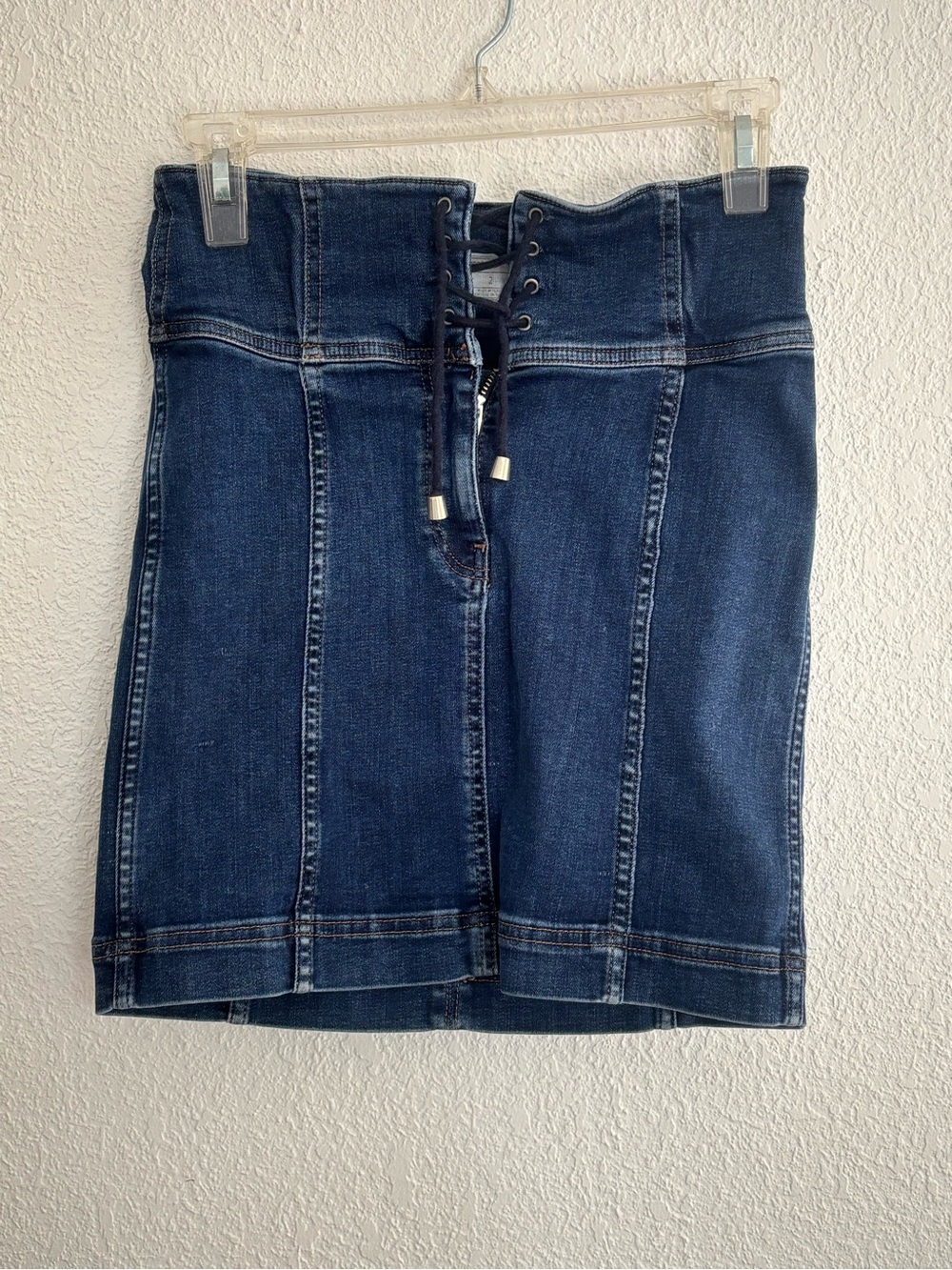 Free People Dark Blue Lace-Up Denim Skirt